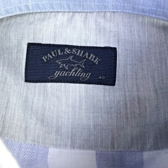 Paul & Shark Pale gray checks cotton shirt Sz 40/16 made in Italy 🇮🇹 - Picture 7 of 10